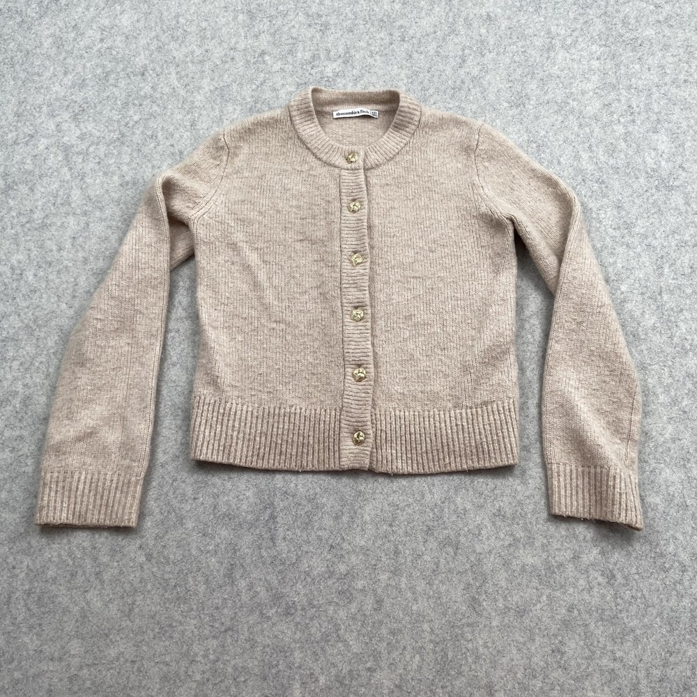 Abercrombie & Fitch Cardigan Sweater Womens XXS Beige Crewneck Button Front Knit